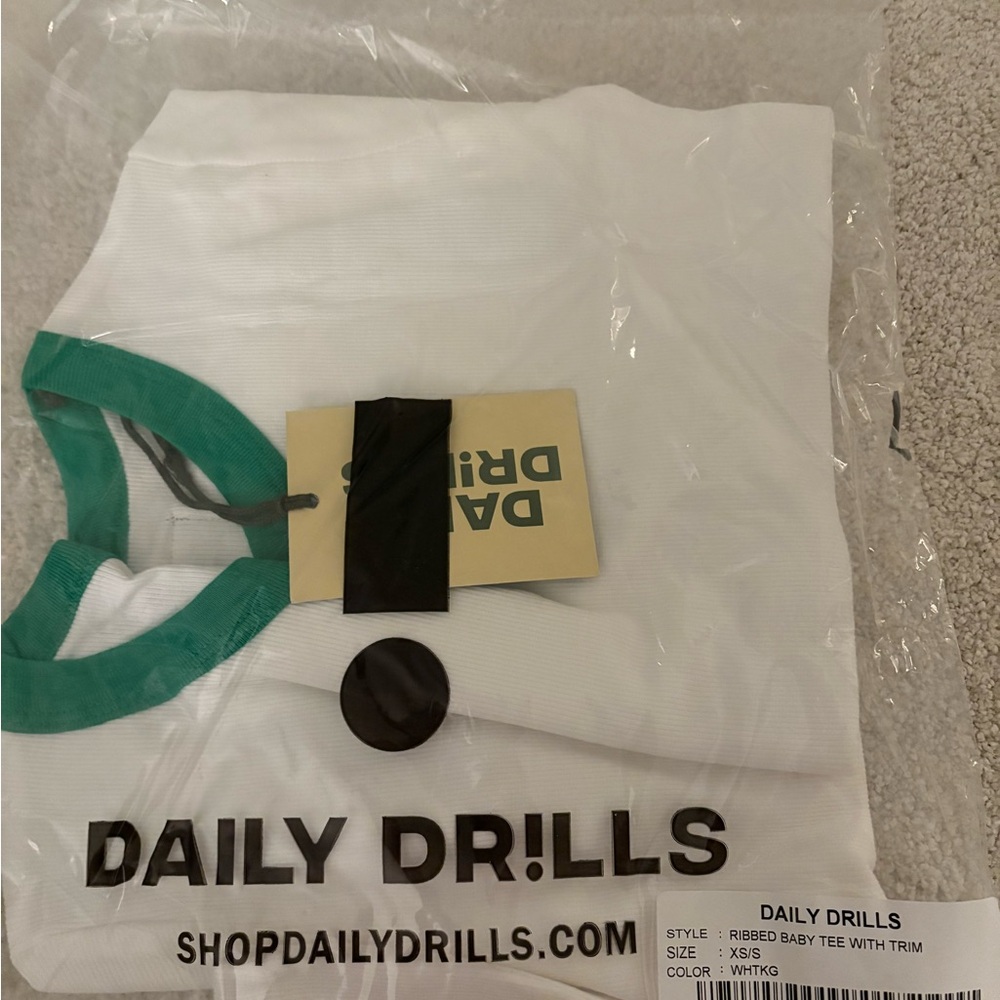 Daily Drills Ribbed Baby Tee with Green Trim BRAND NEW